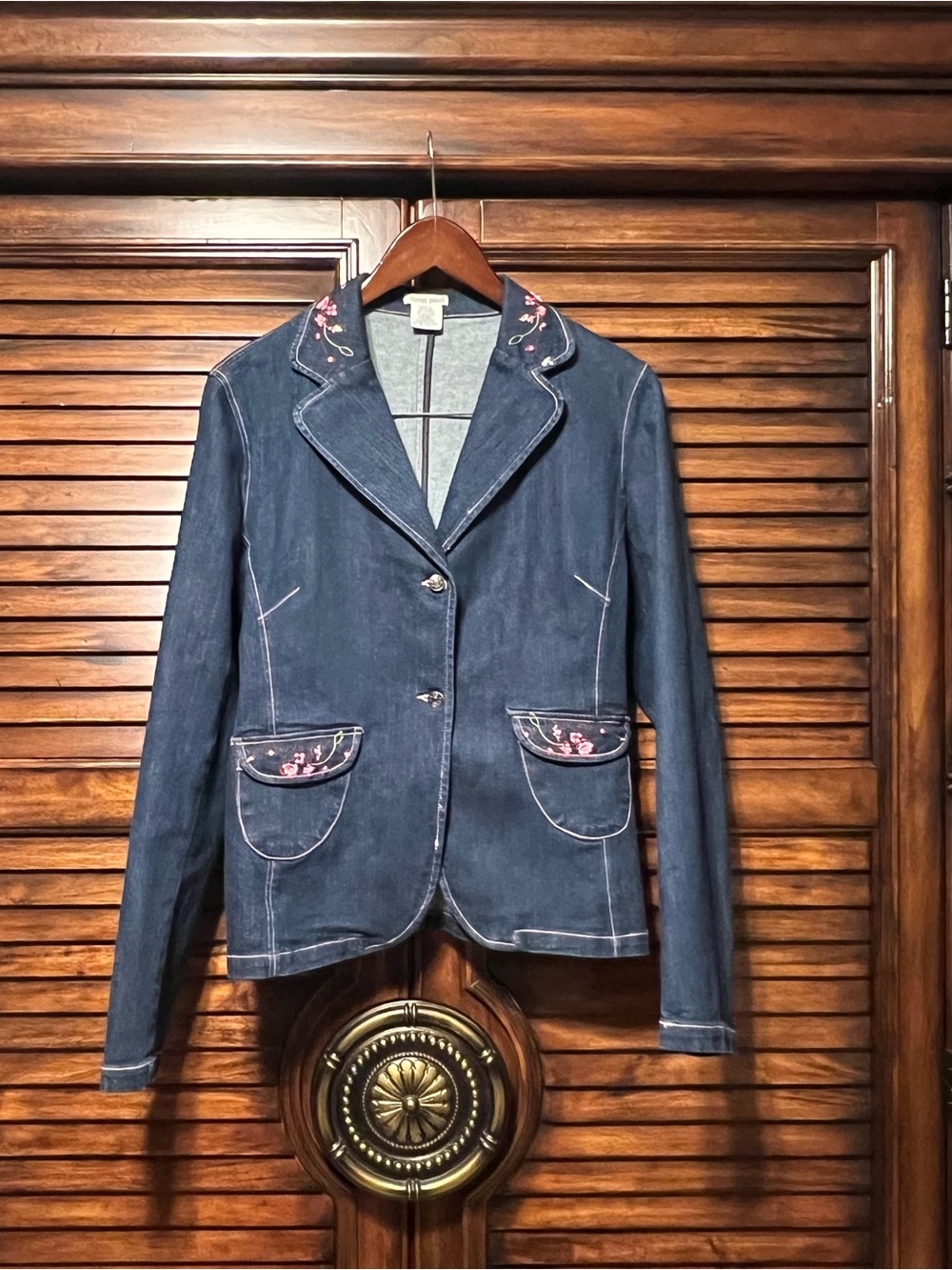 David Paul Embroidered Denim Blazer Jacket Floral Cottagecore Western Medium 🌸‎